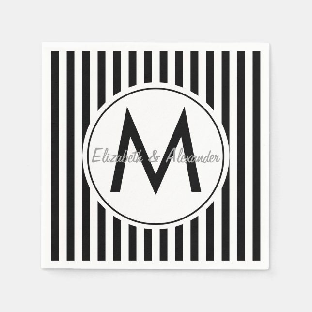 Modern Monogram Custom Striped Paper Napkins (Front)