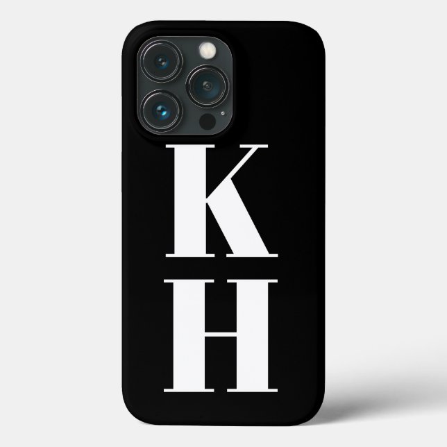 Modern monogram custom vertical initials black  Case-Mate iPhone case (Back)