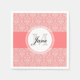 Modern Monogram Damask Napkin Coral