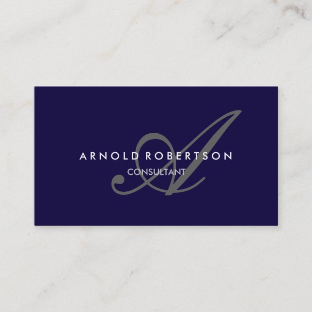 Modern Monogram Dark Blue Trendy Business Card (Front)