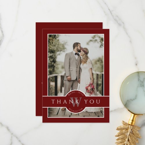 Modern Monogram Dark Red 2_Photo Wedding Thank You Card