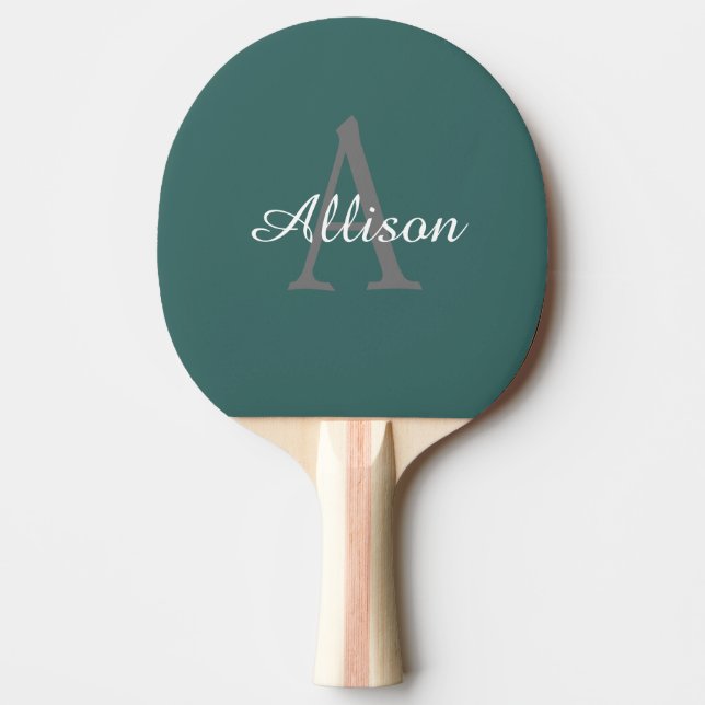 Modern Monogram Dark Teal Script Personalized Ping Pong Paddle (Front)
