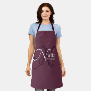 Modern Monogram Deep Plum Nail Artist Apron