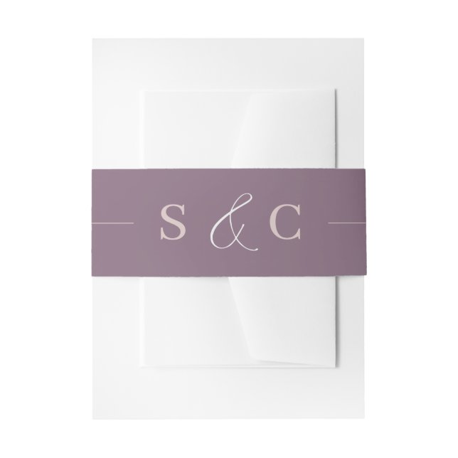 Modern Monogram Deep Plum & Pink Wedding Invitation Belly Band (Front Example)