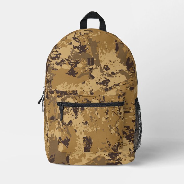 Modern Monogram Desert Camouflage Camo Pattern Printed Backpack (Front)