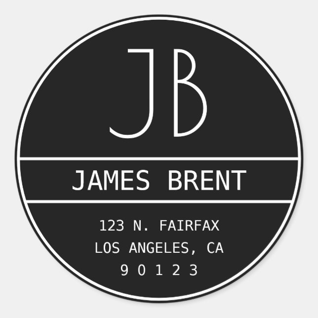 Modern Monogram Design Editable Black & White Classic Round Sticker (Front)