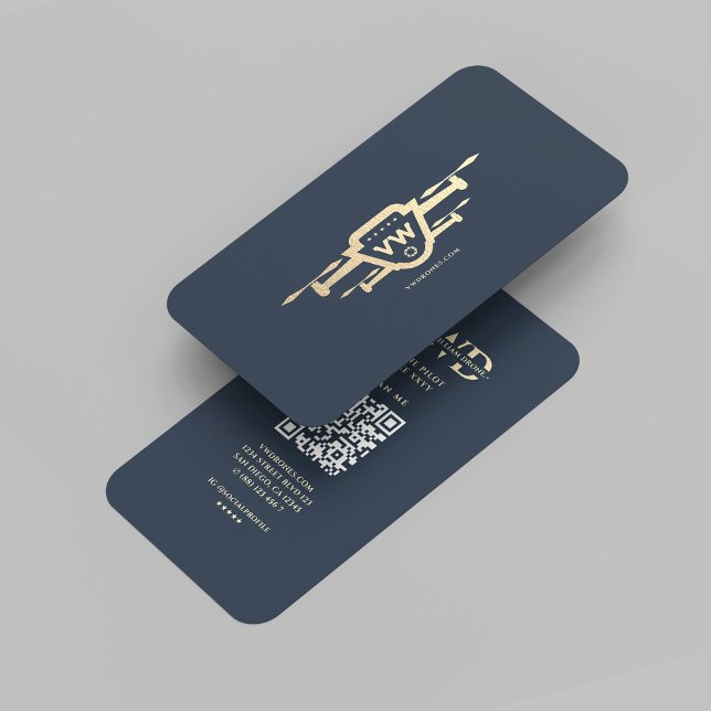 Modern Monogram Drone Pilot Dark Blue Gold  Business Card (Modern Monogram Drone Pilot Dark Blue Gold Business Card
)