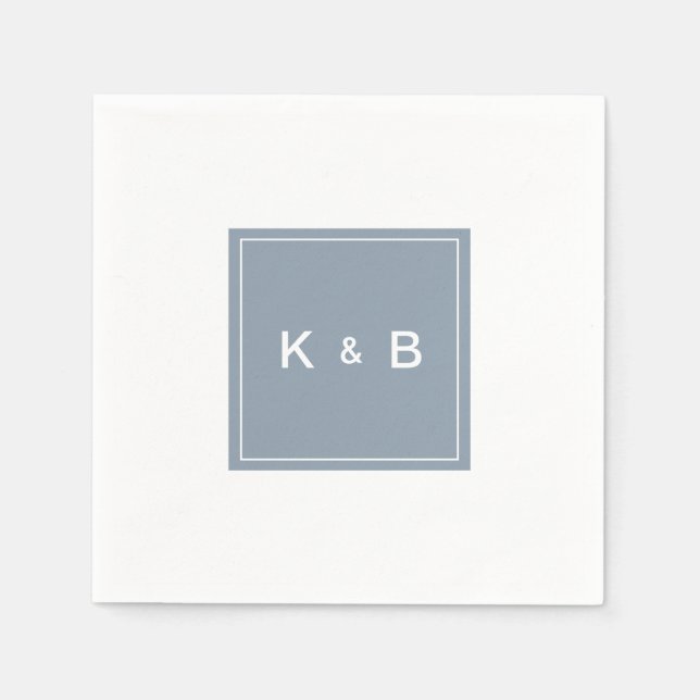 Modern Monogram Dusty Blue and White Cocktail Napk Napkins (Front)