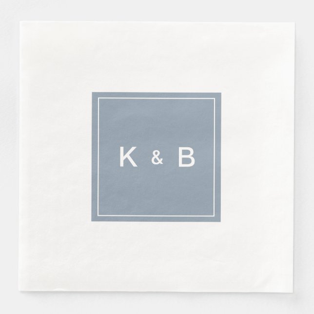 Modern Monogram Dusty Blue and White Dinner Paper Dinner Napkins (Front)
