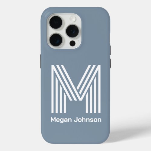 Modern Monogram Dusty Blue iPhone 15 Pro Case