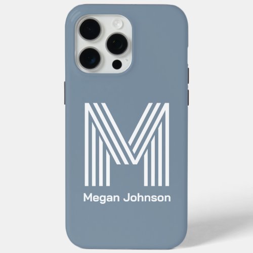 Modern Monogram Dusty Blue iPhone 15 Pro Max Case