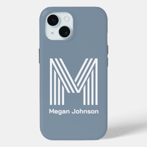 Modern Monogram Dusty Blue iPhone 15 Case