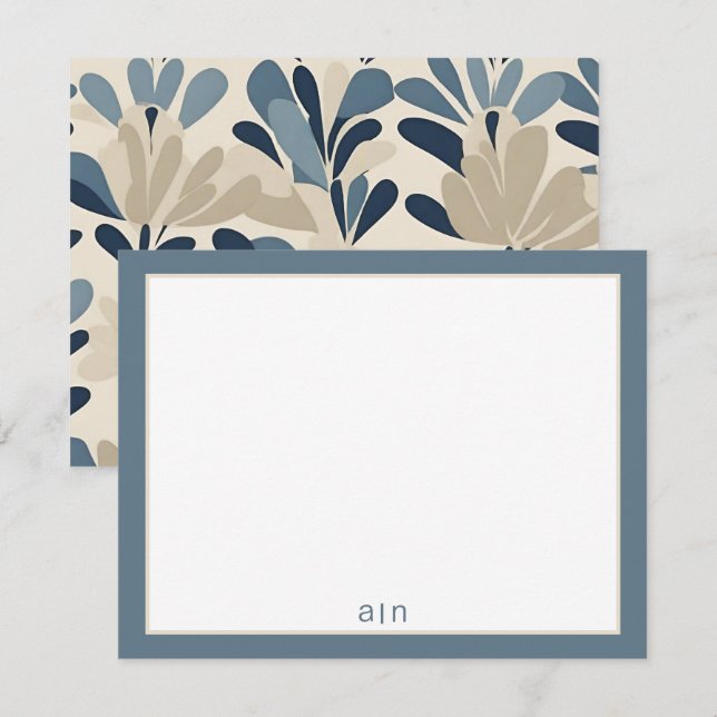 Modern Monogram Dusty Blue  Note Card (Front/Back)
