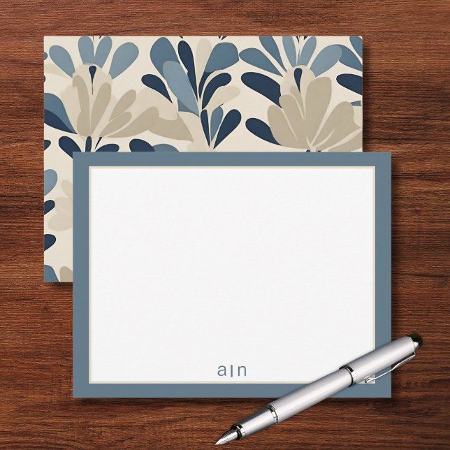 Modern Monogram Dusty Blue  Note Card (Creator Uploaded)