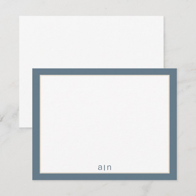 Modern Monogram Dusty Blue  Note Card (Front/Back)