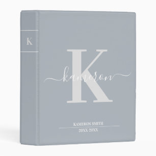 Modern Monogram Dusty Blue School Binder