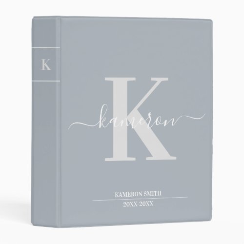 Modern Monogram Dusty Blue School Binder