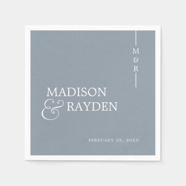 Modern Monogram Dusty Blue Wedding Napkins (Front)