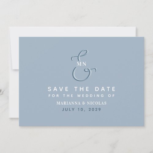 Modern Monogram Dusty Blue Wedding Save The Date