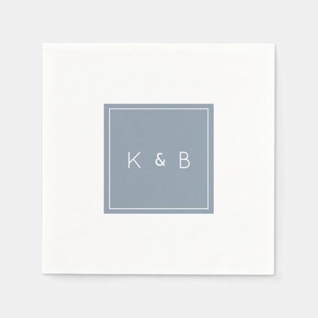 Modern Monogram Dusty Blue & White Cocktail  Napki Napkins (Front)