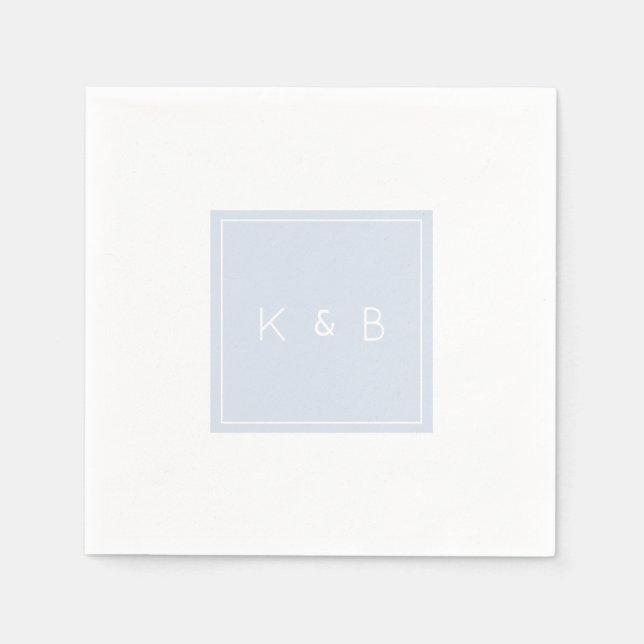 Modern Monogram Dusty Blue & White Cocktail  Napkins (Front)