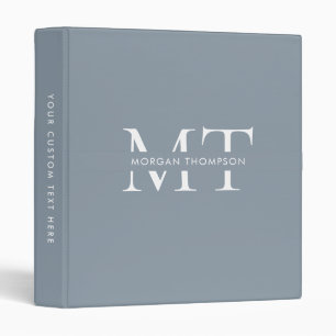 Modern Monogram Dusty Blue with Name 3 Ring Binder