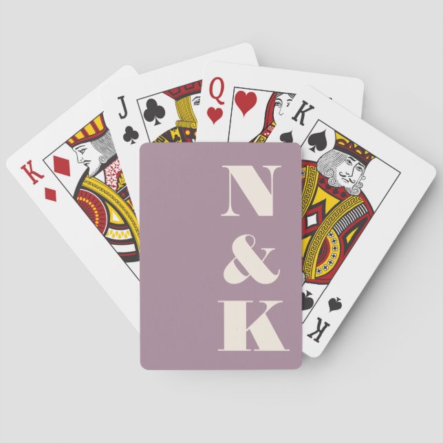 Modern Monogram Dusty Purple Custom Wedding Favor Poker Cards (Back)