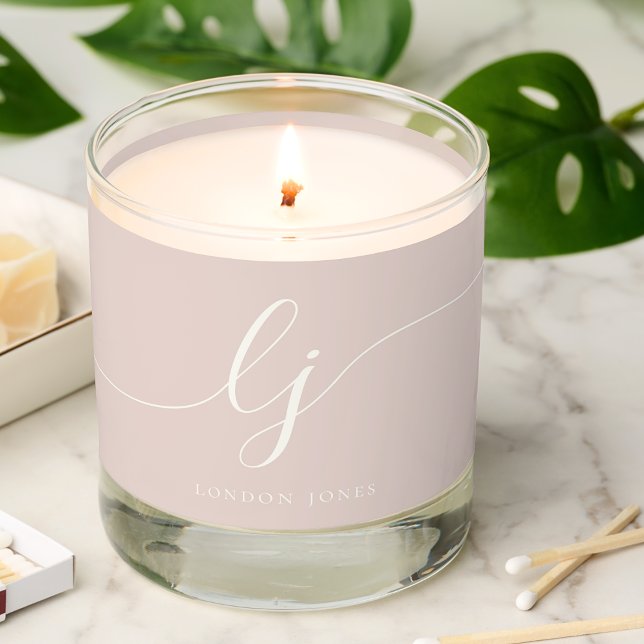 Modern Monogram Dusty Rose Ivory Script Initials Scented Candle (Creator Uploaded)