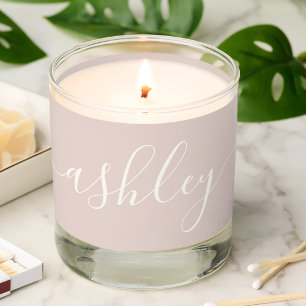 Modern Monogram Dusty Rose Ivory Script Name Scented Candle