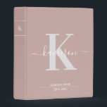 Modern Monogram Dusty Rose School Binder<br><div class="desc">Our minimalist modern monogram design is sleek, contemporary, and features classic serif typography and stylized cursive we've all grown to love. Showcase your school work in style with this unique design. Whether you're in need of a binder to categorize your studies, or you'd like to capture recipes, vision boards or...</div>