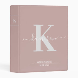 Modern Monogram Dusty Rose School Binder