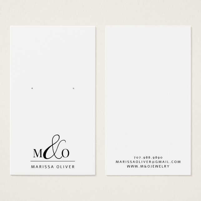 Modern Monogram Earring Jewelry Display Cards (Front & Back)
