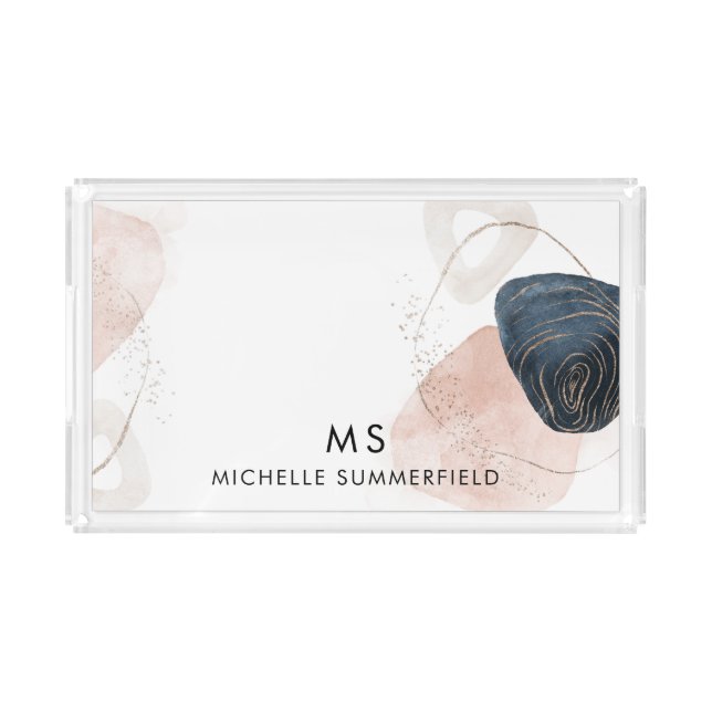 Modern Monogram Earthy Marble Custom Acrylic Tray (Front)