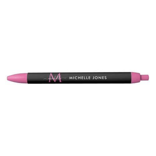 Modern monogram editable name black ink pen