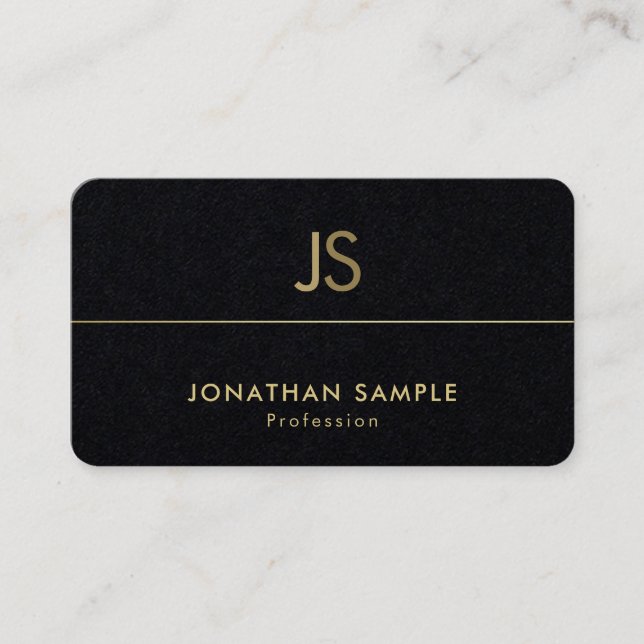 Modern Monogram Elegant Black Gold Luxury Plain Business Card (Front)