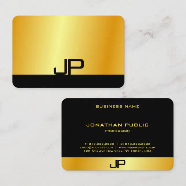 Modern Monogram Elegant Black Gold Template Business Card | Zazzle