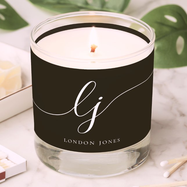 Modern Monogram Elegant Black Script Initials Scented Candle (Creator Uploaded)