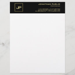 Modern Monogram Elegant Black White Gold Template Letterhead