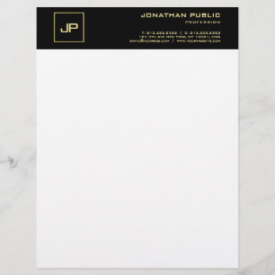 Modern Monogram Elegant Black White Gold Template Letterhead