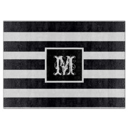 Modern Monogram Elegant Black & White Stripe Cutting Board