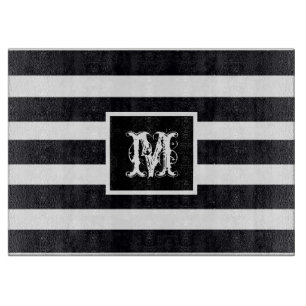 Modern Monogram Elegant Black & White Stripe Cutting Board