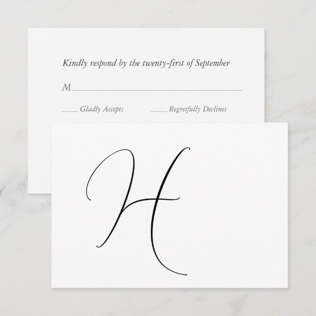 Modern Monogram Elegant Black & White Wedding RSVP Card (Front/Back)