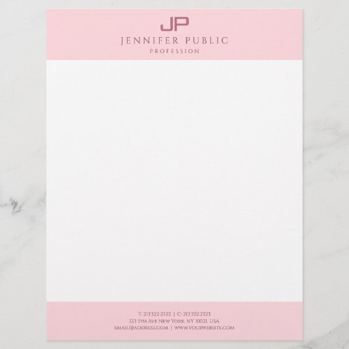 Modern Monogram Elegant Blush Pink White Template Letterhead