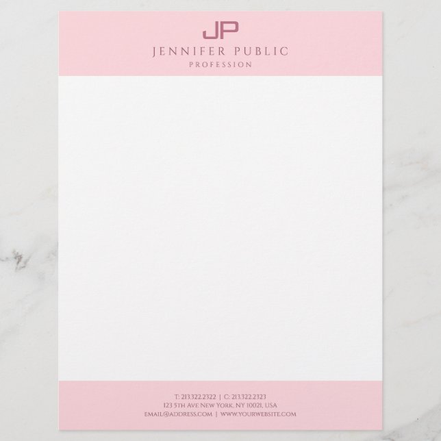 Modern Monogram Elegant Blush Pink White Template Letterhead (Front)