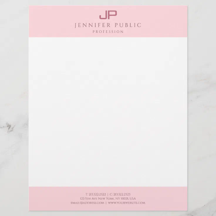 Modern Monogram Elegant Blush Pink White Template Letterhead 