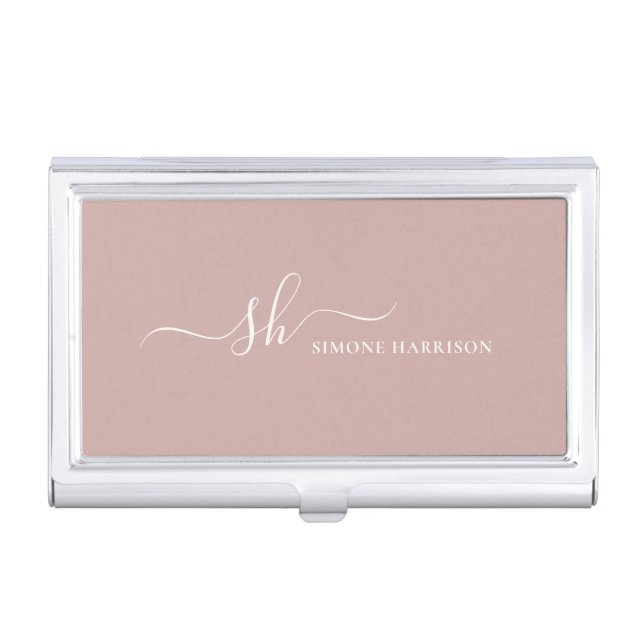 Modern Monogram Elegant Calligraphy Personalized Business Card Case (Front)