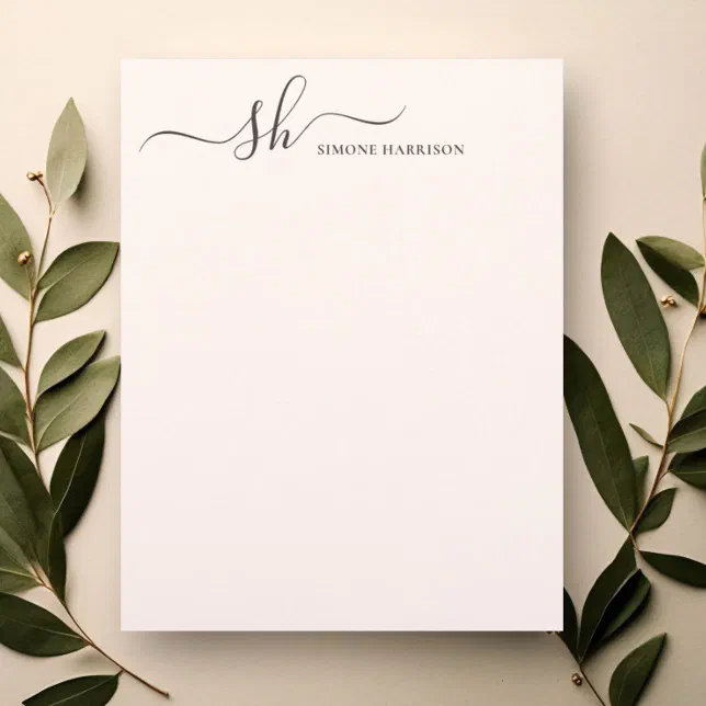 Modern Monogram Elegant Calligraphy Personalized Letterhead | Zazzle