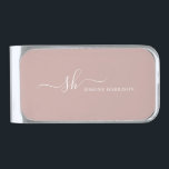 Modern Monogram Elegant Calligraphy Personalized Silver Finish Money Clip<br><div class="desc">Modern personal monogram money clip board with trendy script calligraphy and minimalist typography design. This is the ivory / blush version.</div>