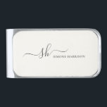 Modern Monogram Elegant Calligraphy Personalized Silver Finish Money Clip<br><div class="desc">Modern personal monogram money clip board with trendy script calligraphy and minimalist typography design. This is the ivory / charcoal grey version.</div>