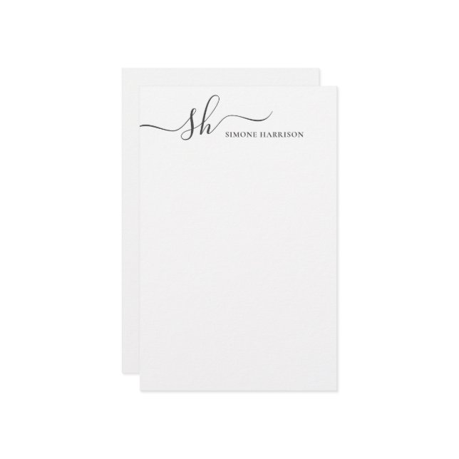 Modern Monogram Elegant Calligraphy Personalized Stationery (Front/Back In Situ)